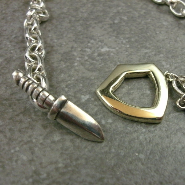Sword and Shield Toggle Bracelet in Sterling Silver & 14k Green Gold - PartsbyNC Industrial Jewelry