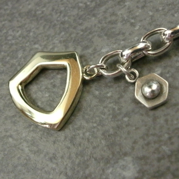 Sword and Shield Toggle Bracelet in Sterling Silver & 14k Green Gold - PartsbyNC Industrial Jewelry
