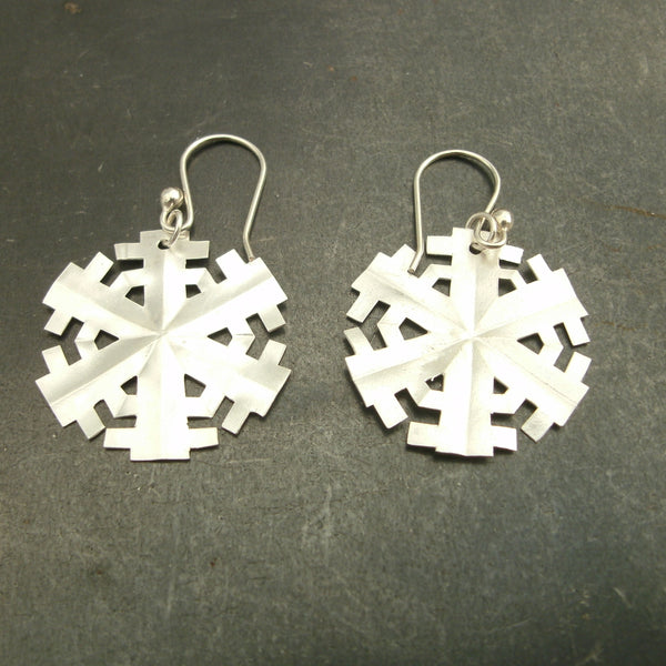 Paper Snowflake Earrings in Fine Silver - PartsbyNC Industrial Jewelry