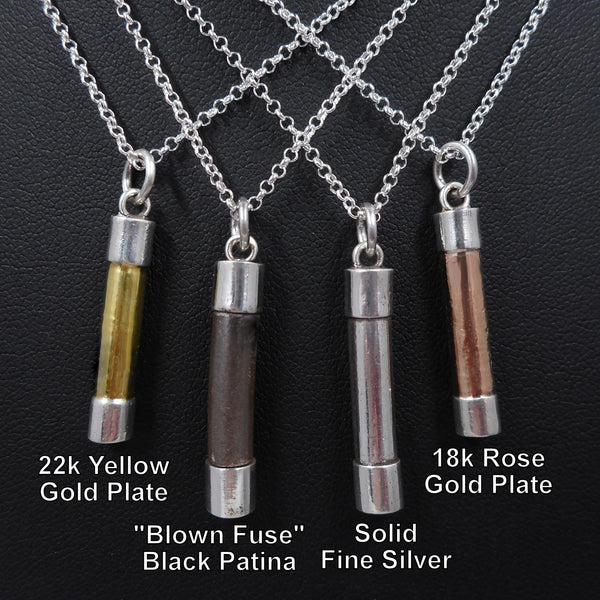 Fuse Charm Finish Options for The Fuse Collection from PartsbyNC - 22k Yellow Gold, Black Patina, Solid Fine Silver, & 18k Rose Gold
