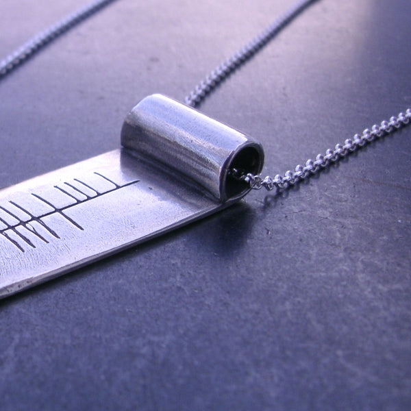 Personalized Ogham Name Scroll Pendant in Fine Silver - PartsbyNC Industrial Jewelry