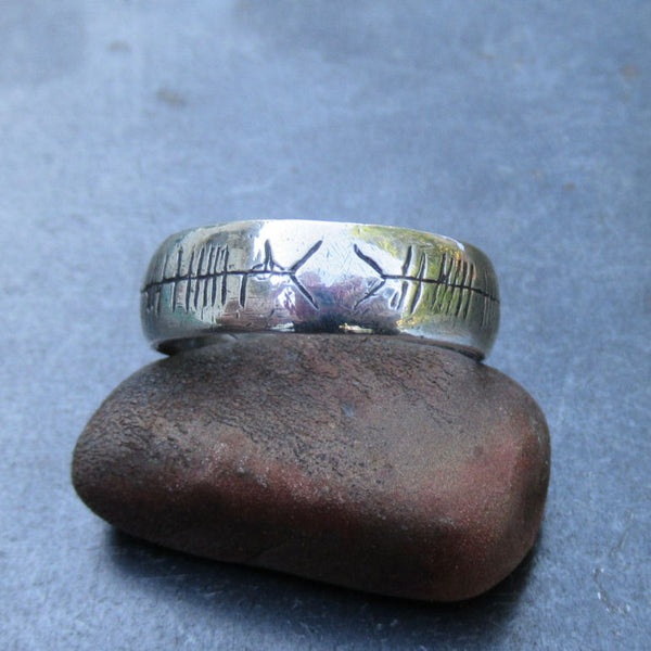 Custom Ogham Ring in Fine Silver and Diamonds - PartsbyNC Industrial Jewelry