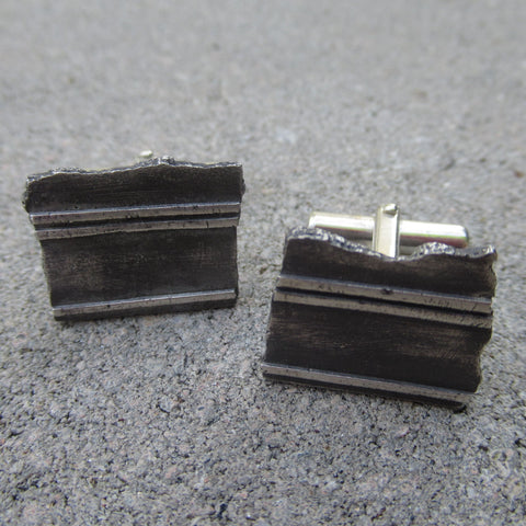 Road Fragment Cuff Links in Sterling Silver - Own the Road - PartsbyNC Industrial Jewelry