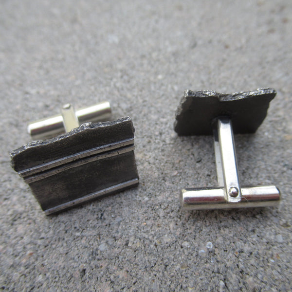 Road Fragment Cuff Links in Sterling Silver - Own the Road - PartsbyNC Industrial Jewelry