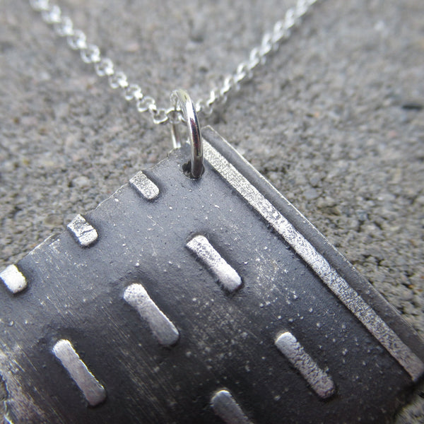Large Road Fragment Pendant in Sterling Silver - Own the Road - PartsbyNC Industrial Jewelry