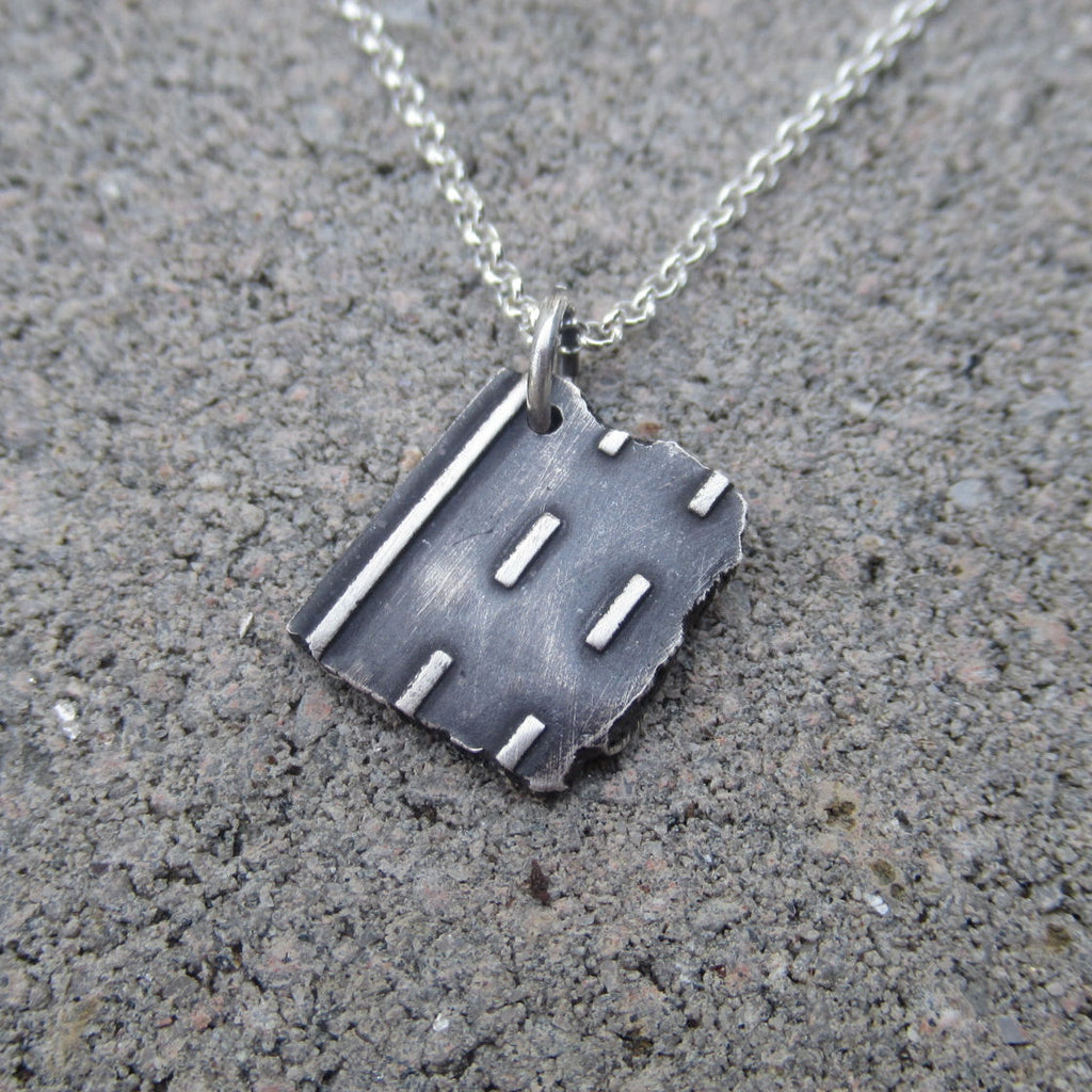 Small Road Fragment Pendant in Sterling Silver - Own the Road - PartsbyNC Industrial Jewelry