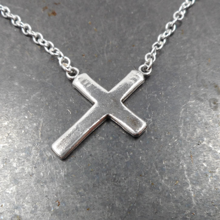 Hanging Cross Necklace in Sterling & Fine Silver - PartsbyNC Industrial Jewelry