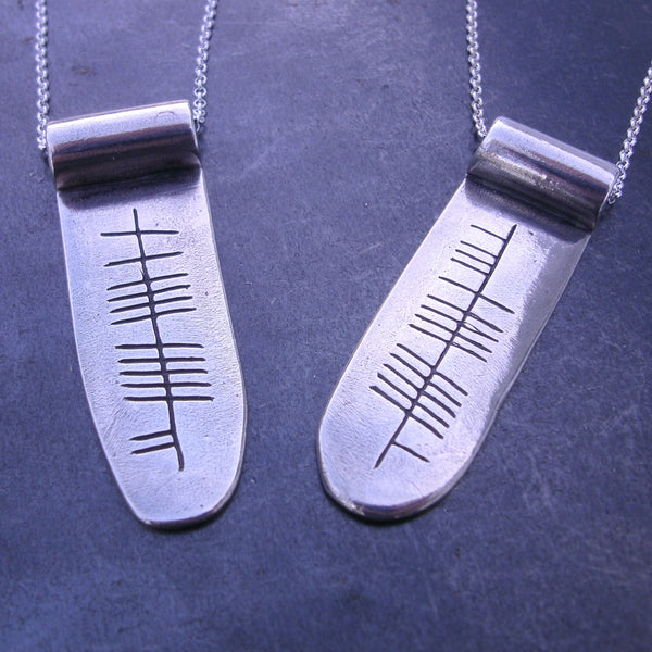 Personalized Ogham Name Scroll Pendant in Fine Silver - PartsbyNC Industrial Jewelry