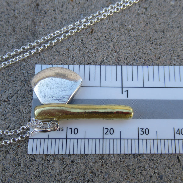 Axe Pendant in Fine Silver & 22k Gold - PartsbyNC Industrial Jewelry