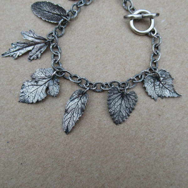 Sterling & Fine Silver Charm Bracelet Made with Real Leaves from PartsbyNC