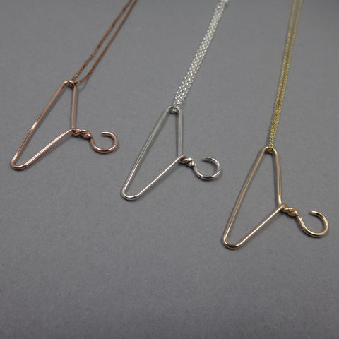Wire Hanger Necklace in Sterling Silver, 14k Rose Gold or 14k Yellow Gold - PartsbyNC Industrial Jewelry