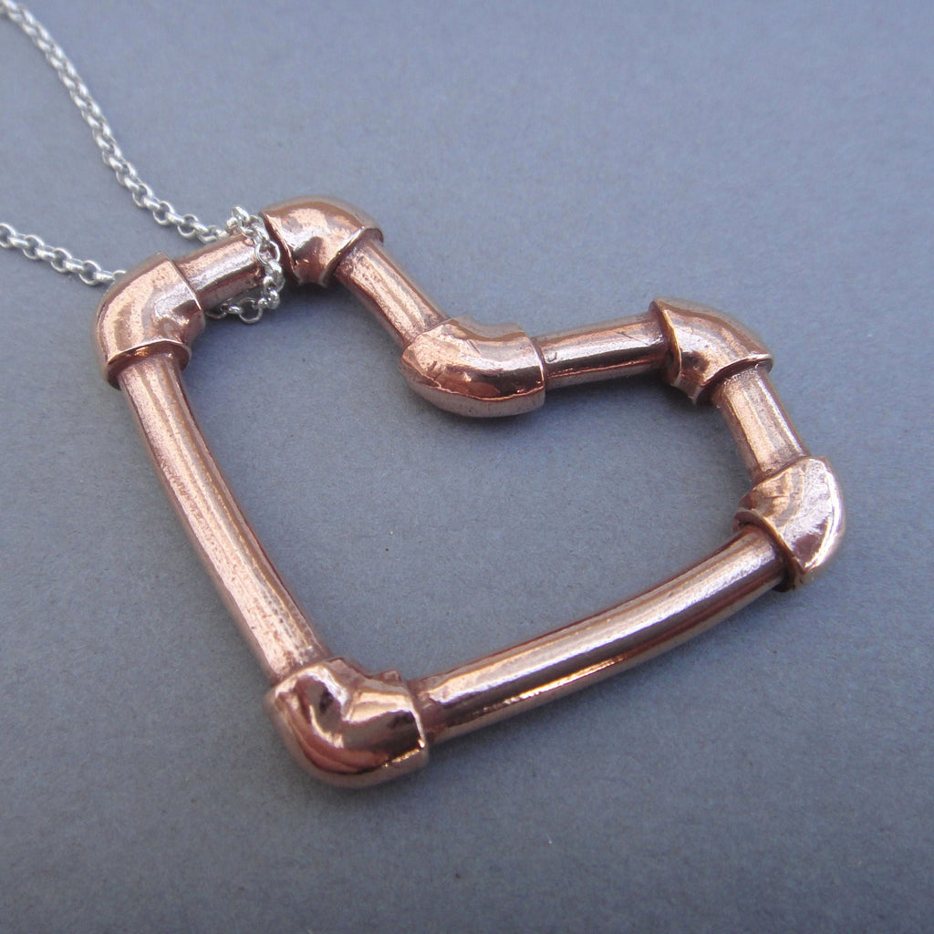 Copper Pipe Heart Pendant in Pink Silver from Forged Mettle Jewelry