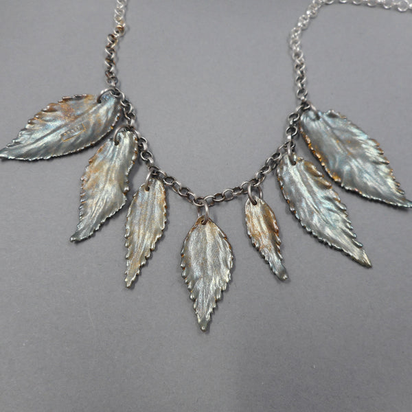 Colorful Patina Leaf Necklace from PartsbyNC