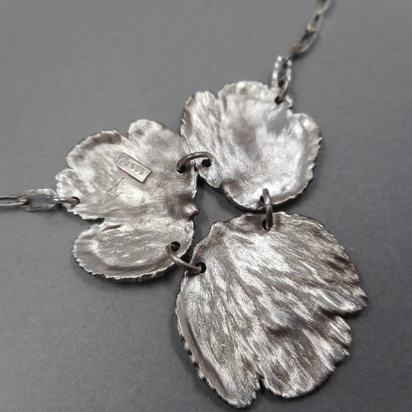 Back of Sterling & Fine Silver Columbine Necklace Made from real leaves by PartsbyNC