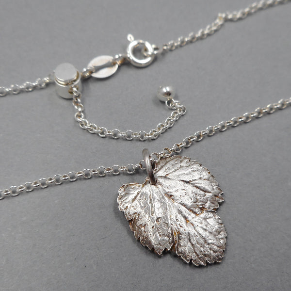 Fine Silver Mulberry Leaf Pendant on Adjustable Sterling Silver Chain