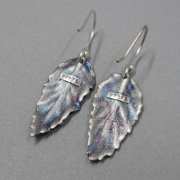 Fine Silver Botanical Mint Earrings with Patina from PartsbyNC