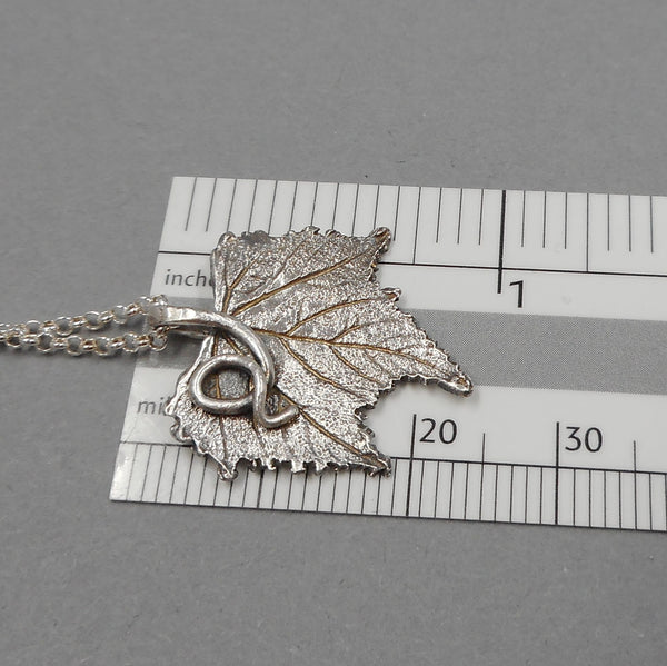SIze of Fine Silver Grape Leaf Pendant in Fine Silver from PartsbyNC