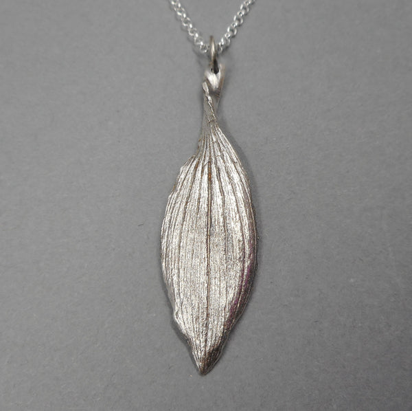 Peruvian Lily Leaf Pendant in Fine Silver