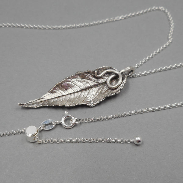 Fine Silver Weed Pendant on Adjustable Sterling Silver Chain