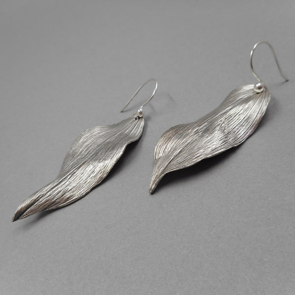 Solomon's Seal Leaf Earrings in Fine Silver