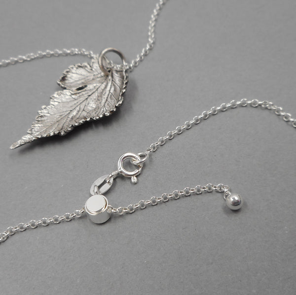 Fine Silver Mulberry Leaf Pendant on Fully Adjustable Sterling Silver Chain from PartsbyNC