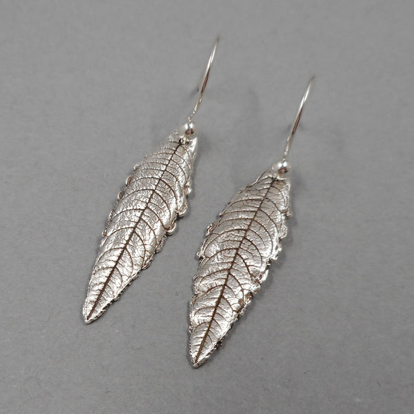 Lemon Verbena Leaf Earrings in Fine Silver