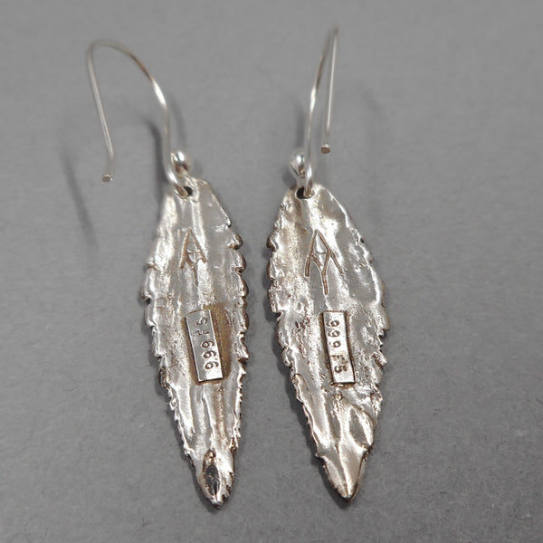 Lemon Verbena Leaf Earrings in Fine Silver