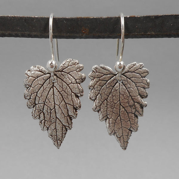 Catnip Leaf Earrings in Fine Silver