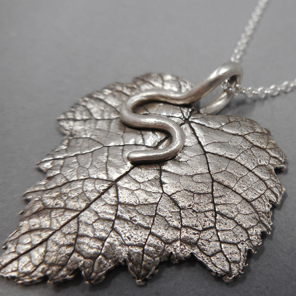 Grape Leaf Pendant in Fine Silver