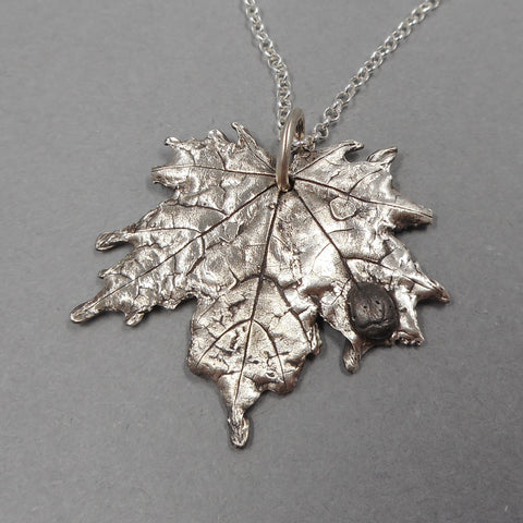 Maple Leaf Pendant with Ladybug in Fine Silver