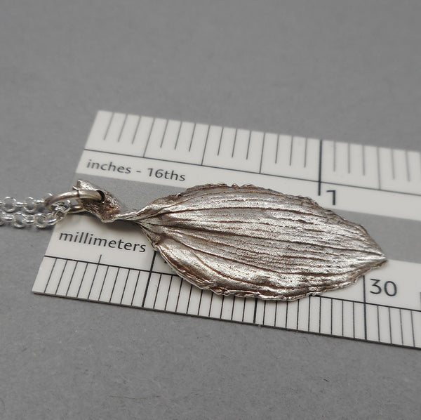 Peruvian Lily Leaf Pendant in Fine Silver