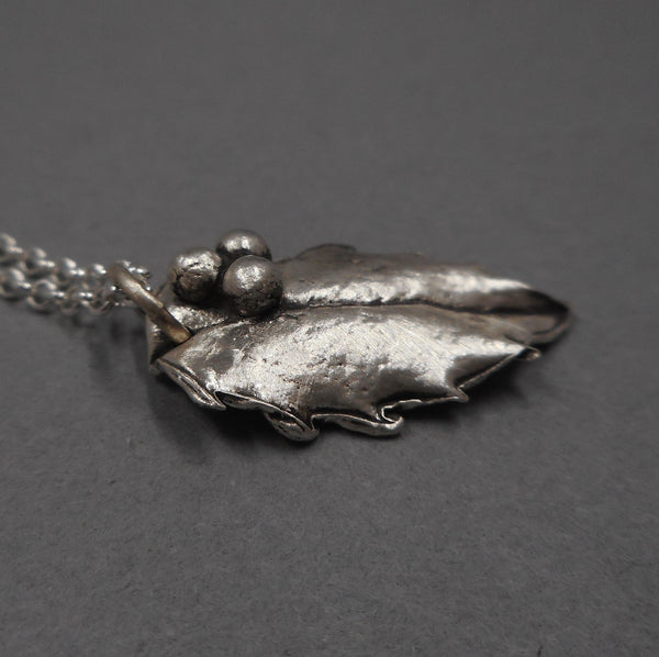Holly Leaf Pendant in Fine Silver