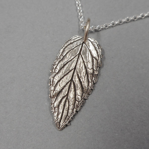 Mint Leaf Pendant in Fine Silver