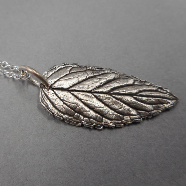 Mint Leaf Pendant in Fine Silver