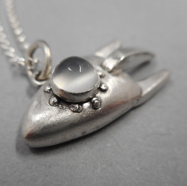 5mm Moonstone Cabochon in Rocketship Necklace from Forged Mettle Jewelry