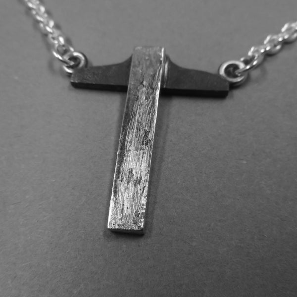 Sterling Silver t-square necklace from Forged Mettle Jewelry