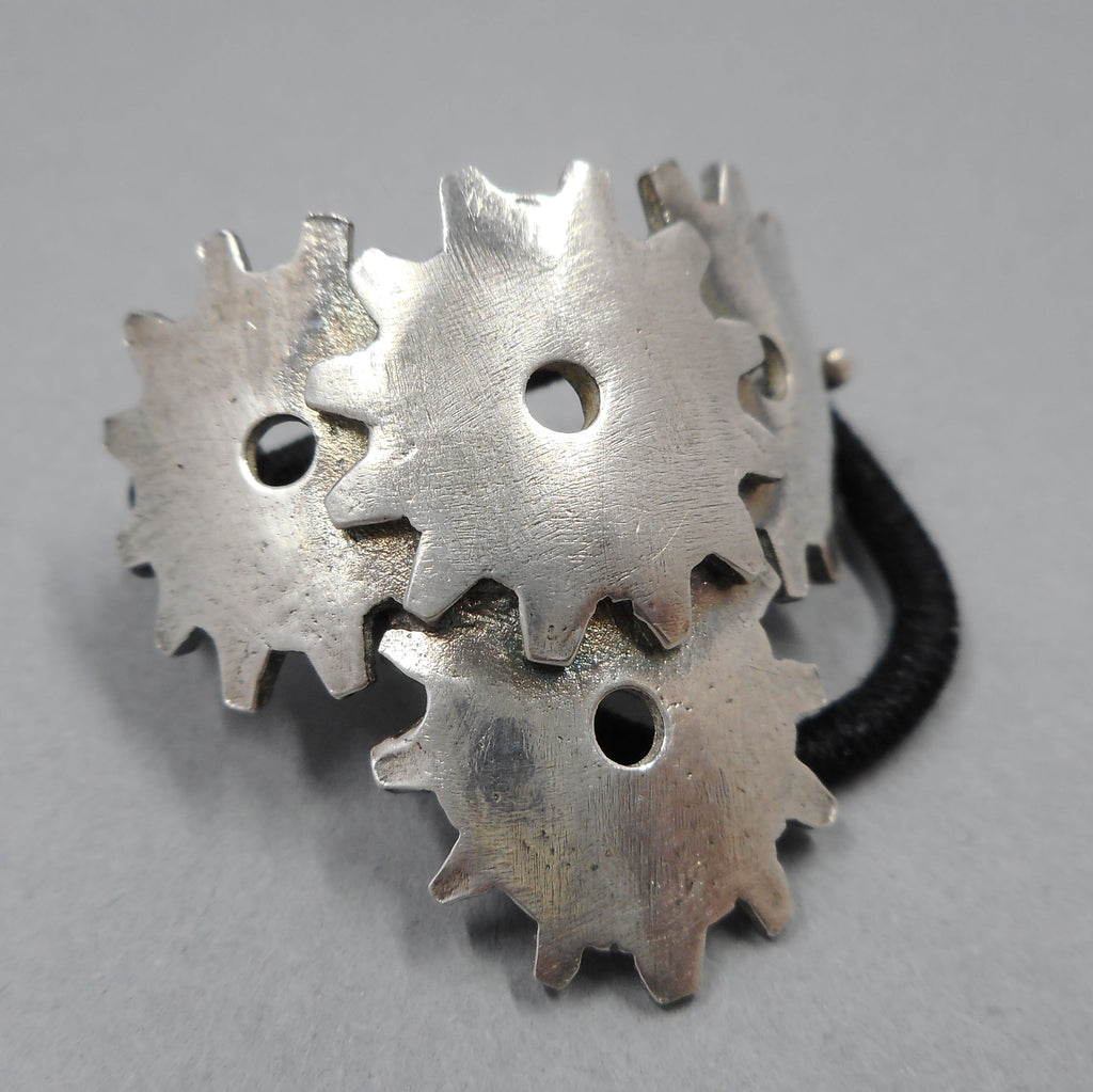 Fine Silver Gears Ponytail Holder from Forged Mettle Jewelry