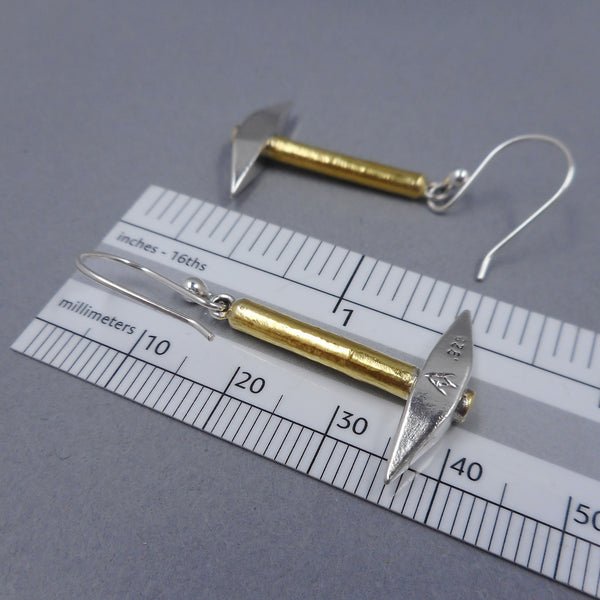Size of Pickaxe Earrings from Forged Mettle Jewelry