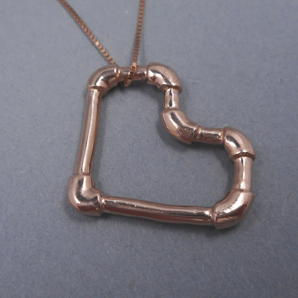 Pipe Fitting Heart Pendant in 14k Rose Gold from Forged Mettle Jewelry