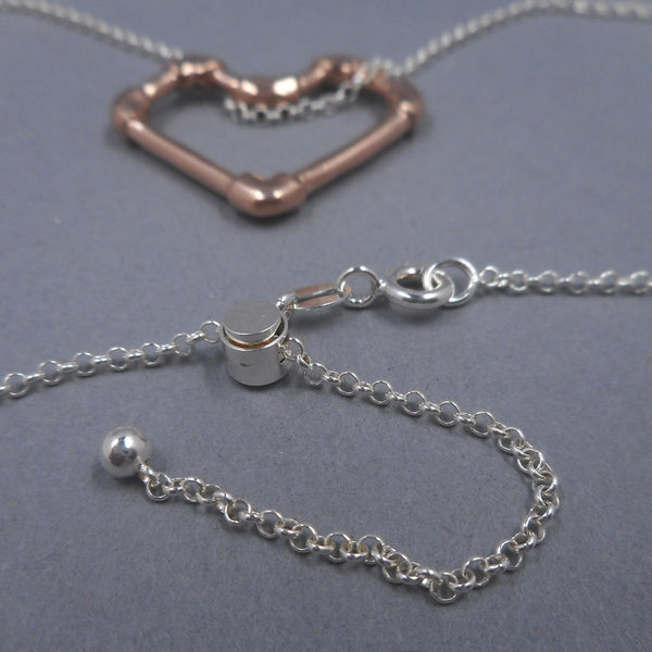Adjustable Sterling SIlver Chain with 14k Rose Gold Heart from Forged Mettle Jewelry