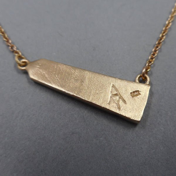Back of 14k Gold Obelisk Necklace from Forged Mettle Jewelry