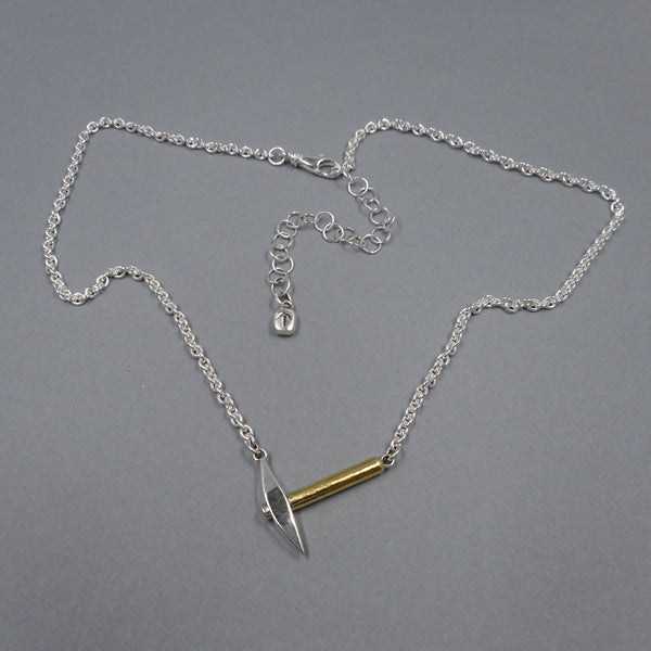 Pickaxe Necklace in Sterling Silver and 22k Gold from Forged Mettle Jewelry
