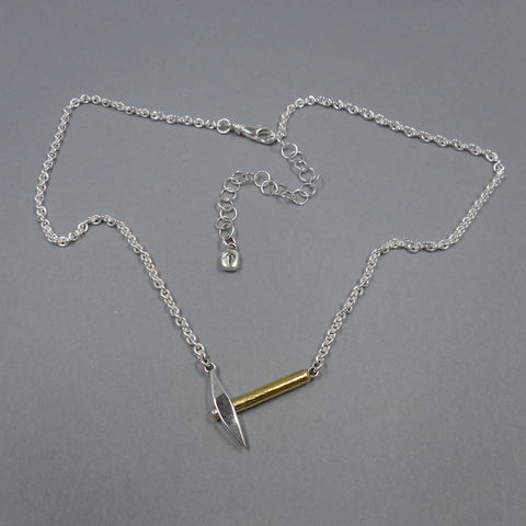 Pickaxe Necklace in Sterling Silver and 22k Gold from Forged Mettle Jewelry