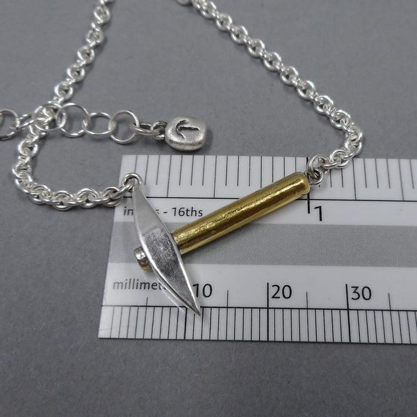 Size of Pickaxe and Extender Chain Charm from Forged Mettle Jewelry