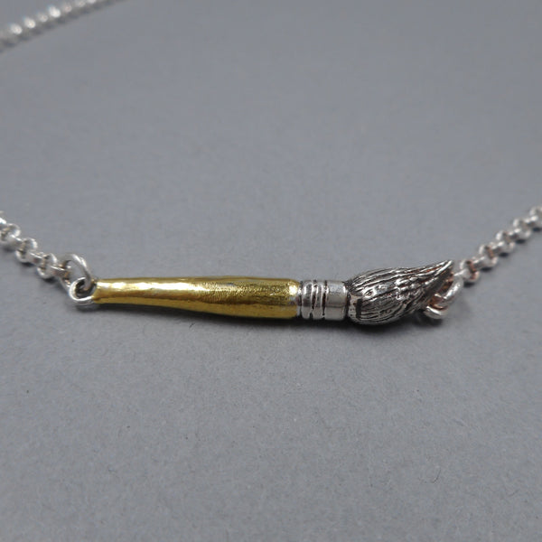 Sterling Silver & 14k Gold Paintbrush Necklace from Forged Mettle Jewelry 