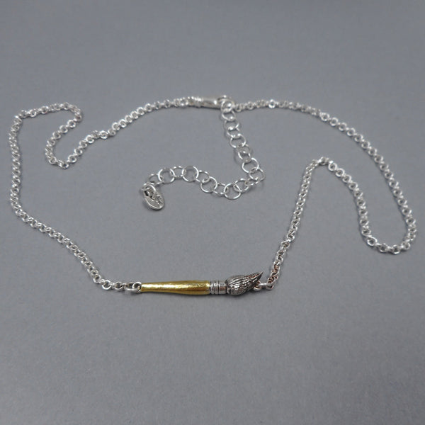 Paintbrush Necklace in Sterling SIlver & 14k Gold from Forged Mettle Jewelry