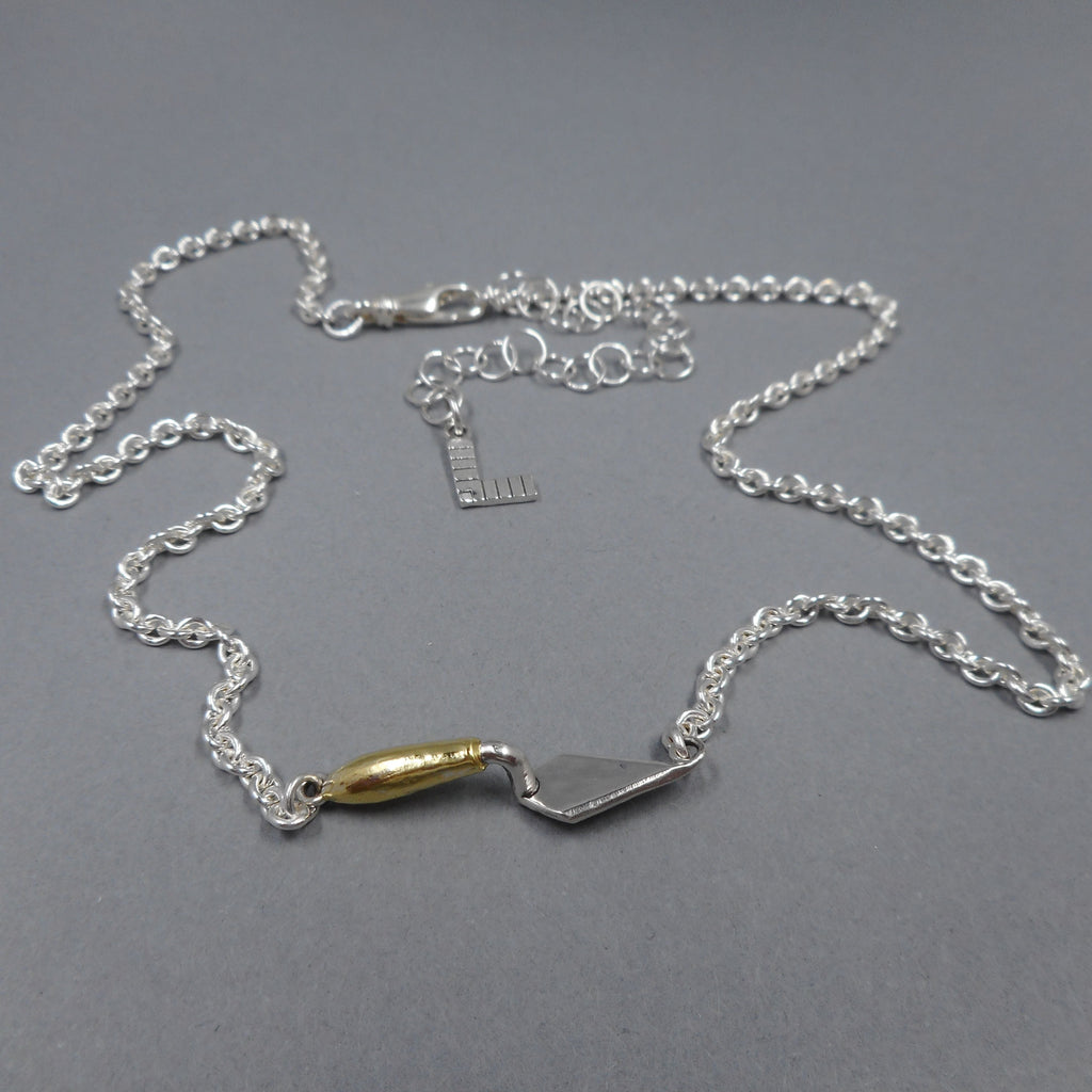Trowel Necklace in Sterling Silver & 22k Gold from Forged Mettle Jewelry