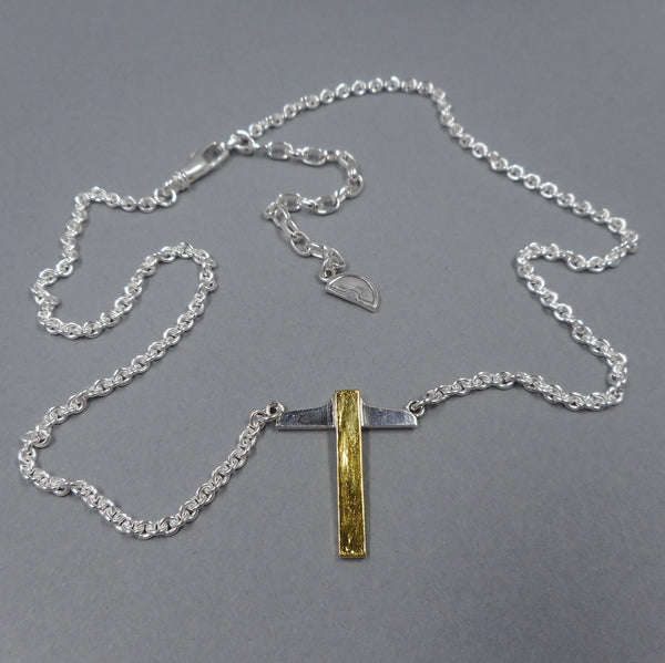 T-Square Necklace in Sterling Silver & 22k Gold from Forged Mettle Jewelry