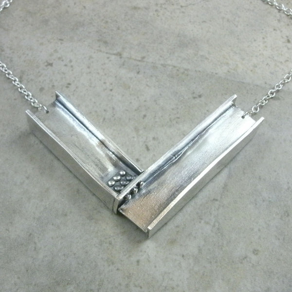 I-Beam Necklace in Sterling & Fine Silver - PartsbyNC Industrial Jewelry