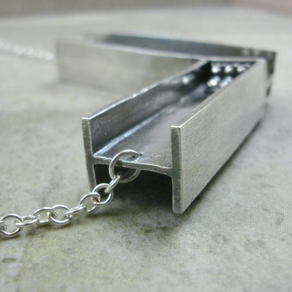 I-Beam Necklace in Sterling & Fine Silver - PartsbyNC Industrial Jewelry